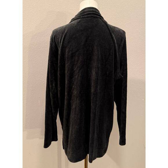 Liz Claiborne Gray Velour Button Up Long Sleeve Top Women L Holiday Fall Winter - Picture 2 of 8